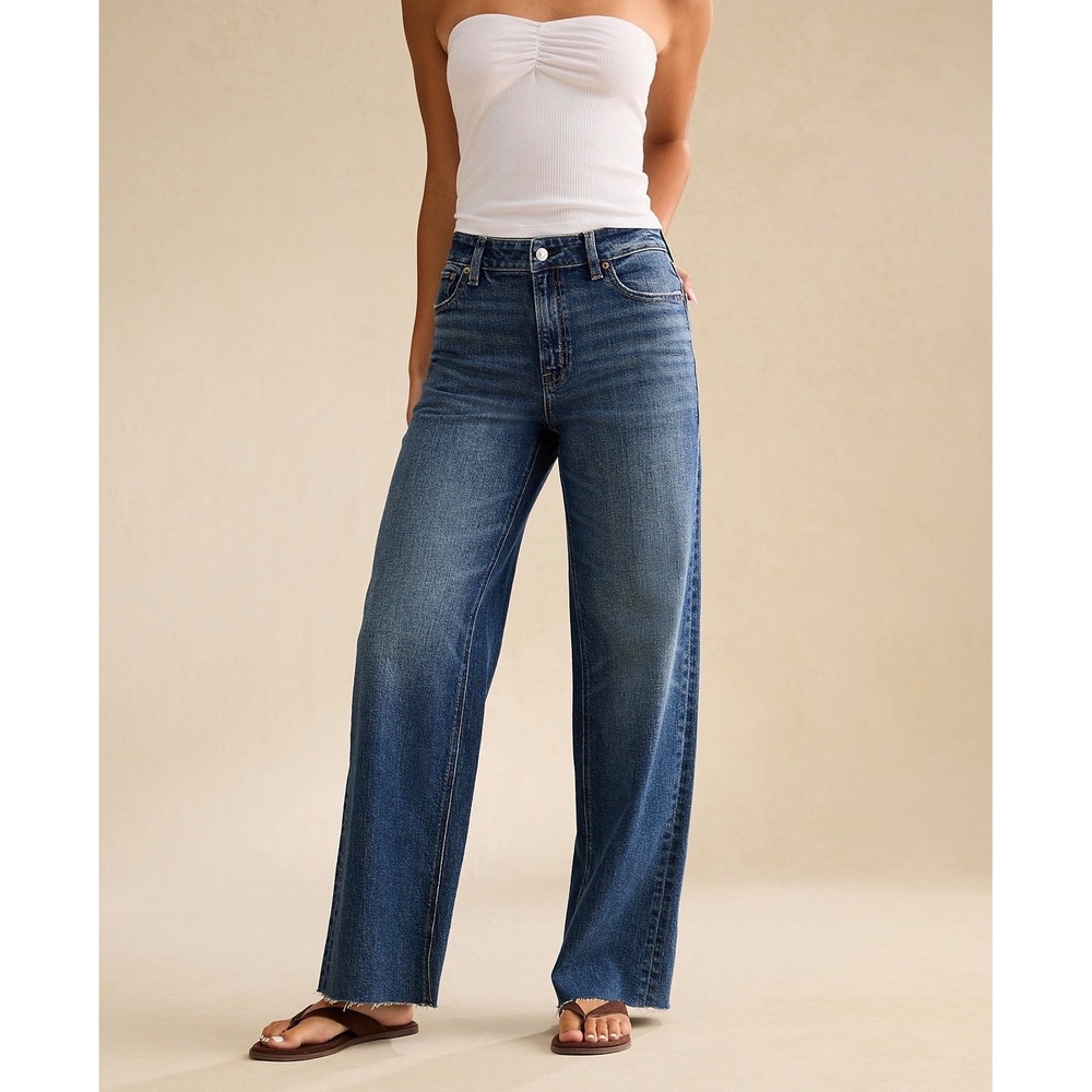 NWT American Eagle Dreamy Drape Baggy Wide Leg Jeans Sz 8S Dark Super High Rise